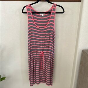 Sleeveless Gray & Coral Striped Dress by Olive & Oak